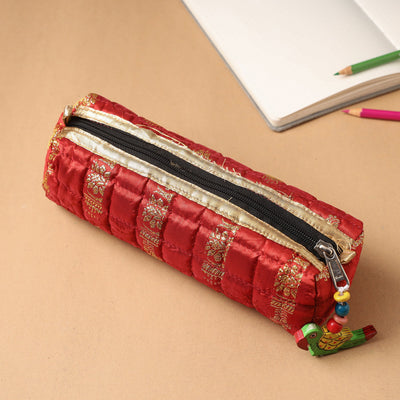 Handcrafted Quilted Banarasi Pencil Pouch