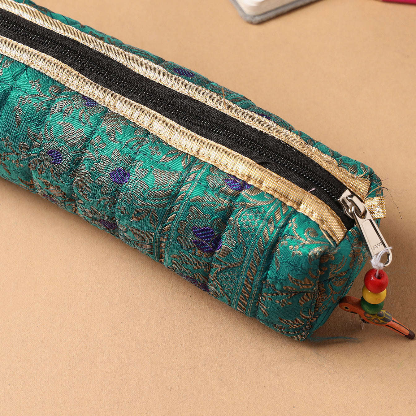 Handcrafted Quilted Banarasi Pencil Pouch