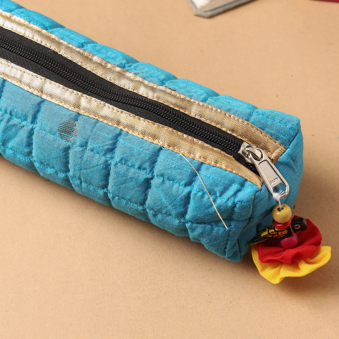 Handcrafted Quilted Banarasi Pencil Pouch