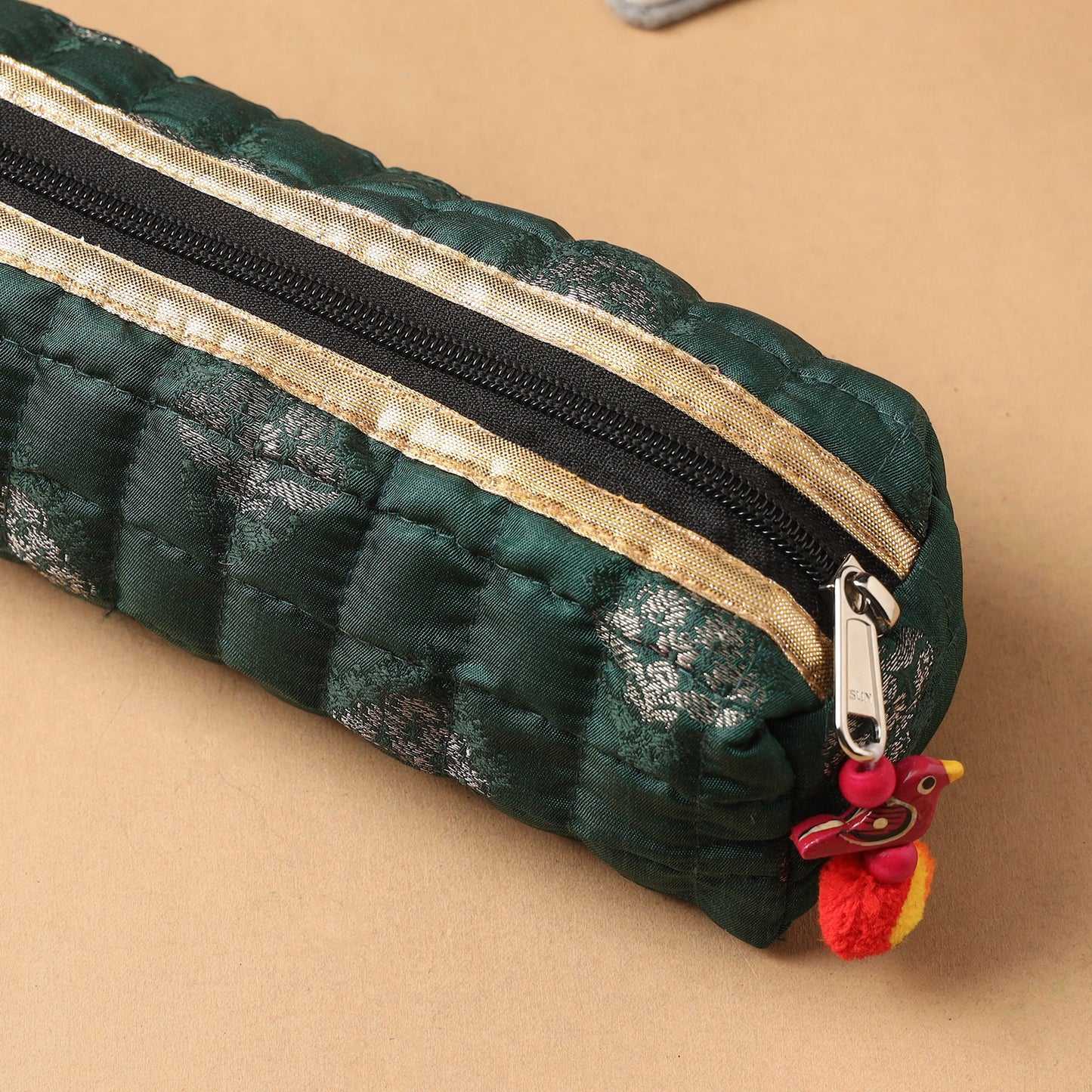 Handcrafted Quilted Banarasi Pencil Pouch