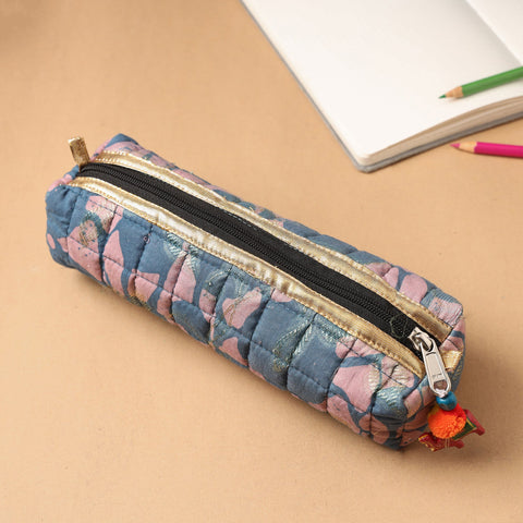 Handcrafted Quilted Banarasi Pencil Pouch