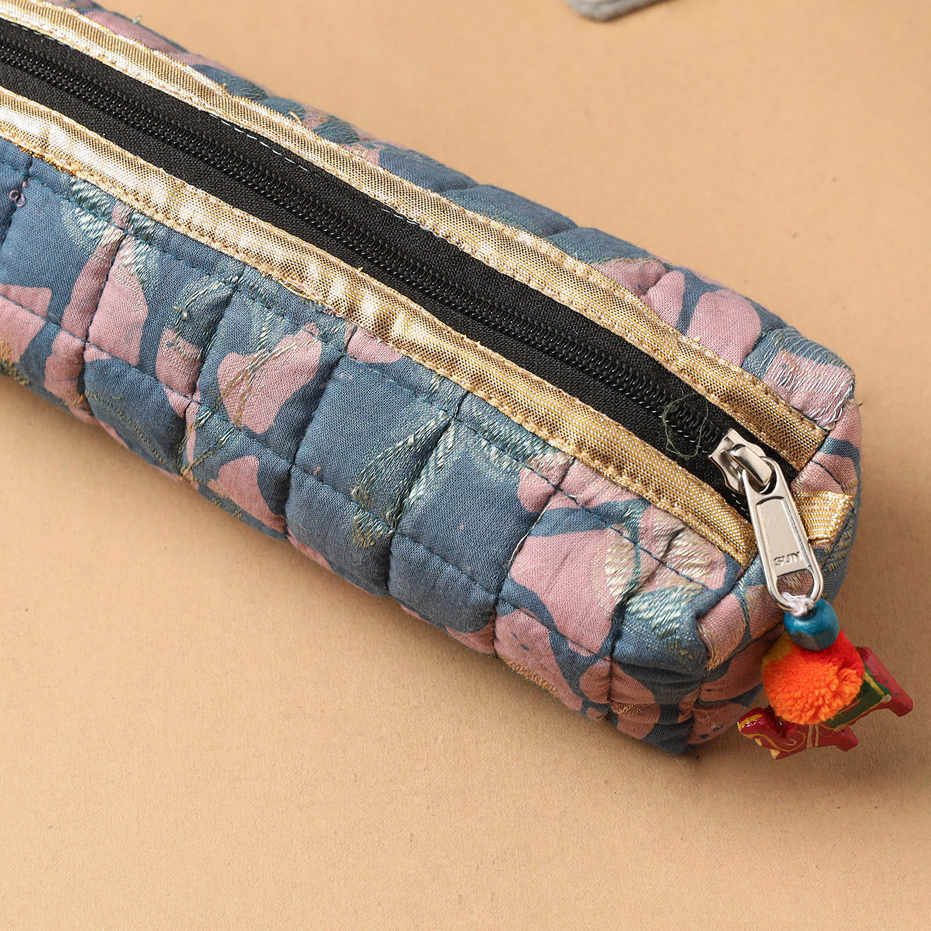 Handcrafted Quilted Banarasi Pencil Pouch