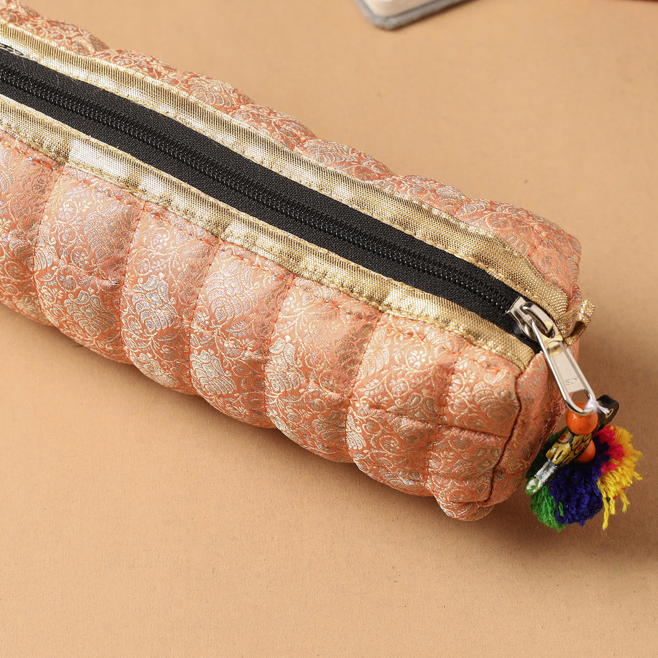 Handcrafted Quilted Banarasi Pencil Pouch