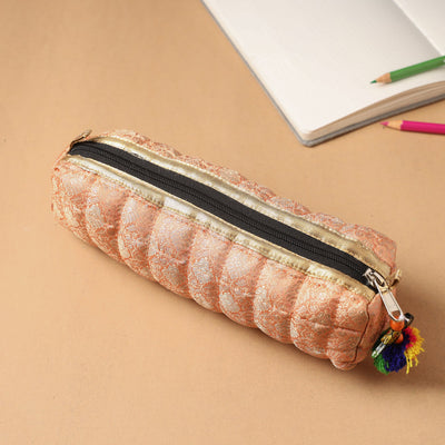 Handcrafted Quilted Banarasi Pencil Pouch