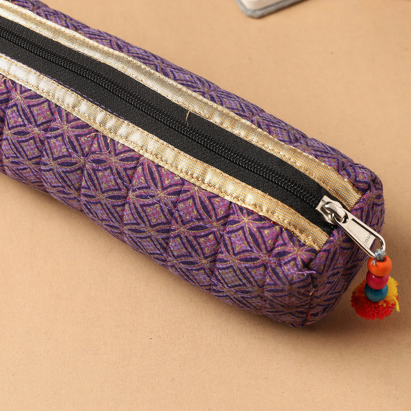 Handcrafted Quilted Banarasi Pencil Pouch
