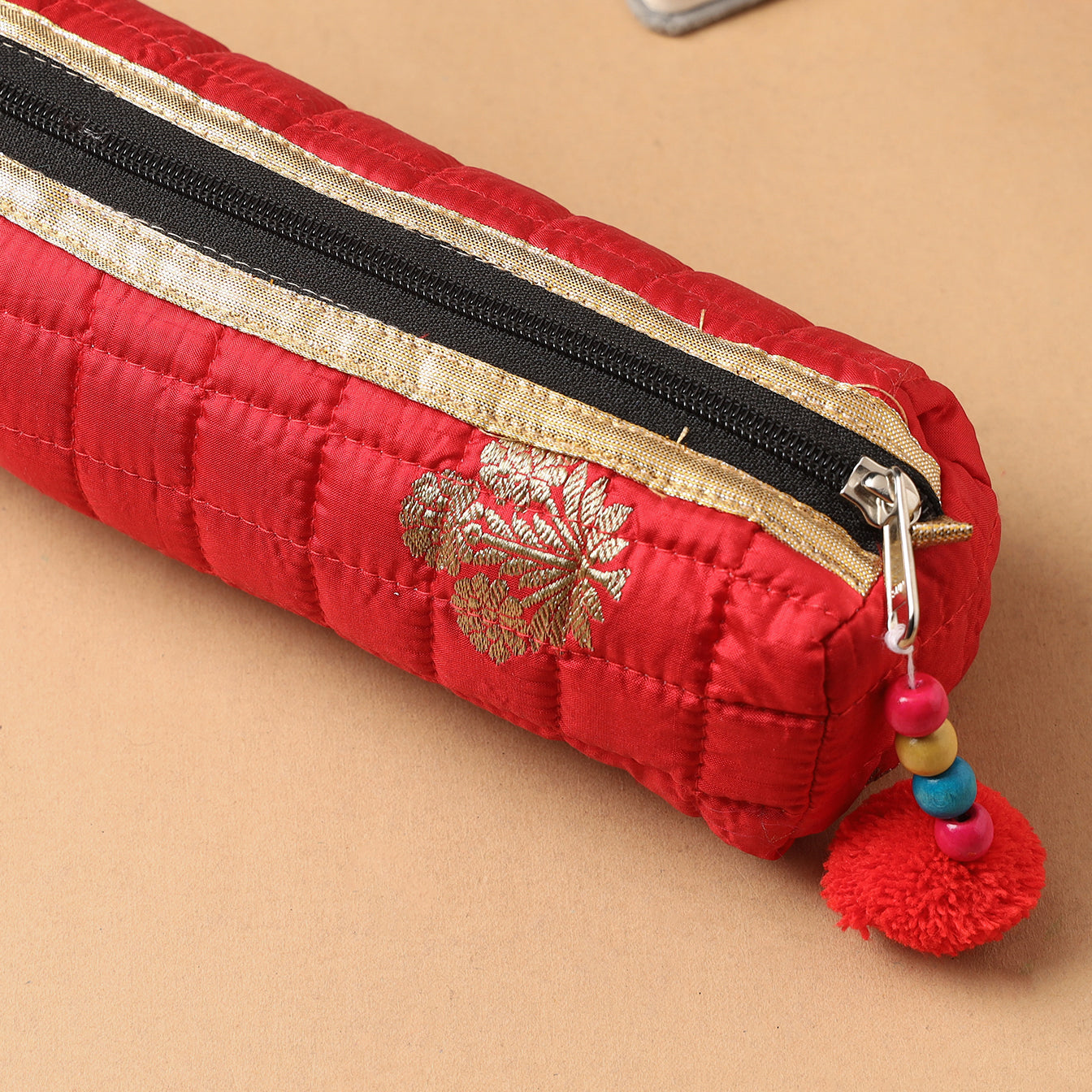 Handcrafted Quilted Banarasi Pencil Pouch