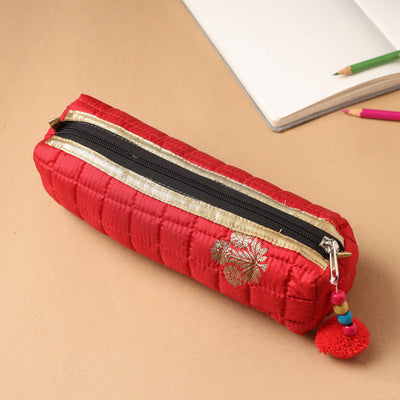 Handcrafted Quilted Banarasi Pencil Pouch