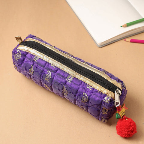 Handcrafted Quilted Banarasi Pencil Pouch