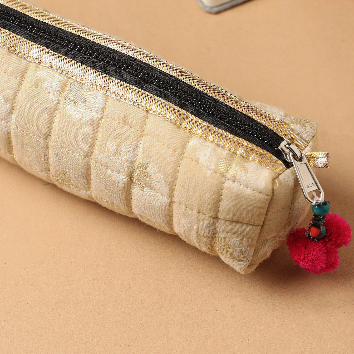 Handcrafted Quilted Banarasi Pencil Pouch