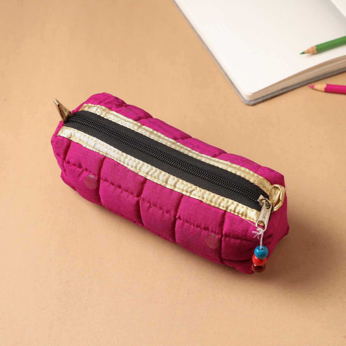 Handcrafted Quilted Banarasi Pencil Pouch