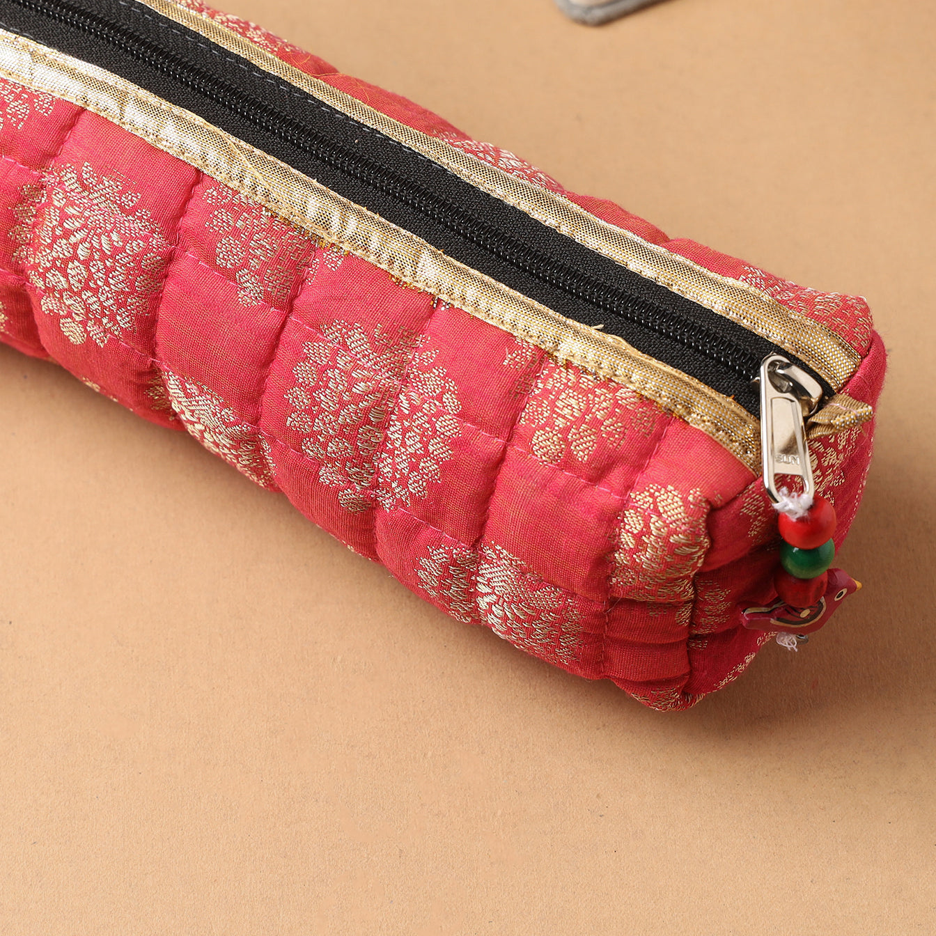 Handcrafted Quilted Banarasi Pencil Pouch