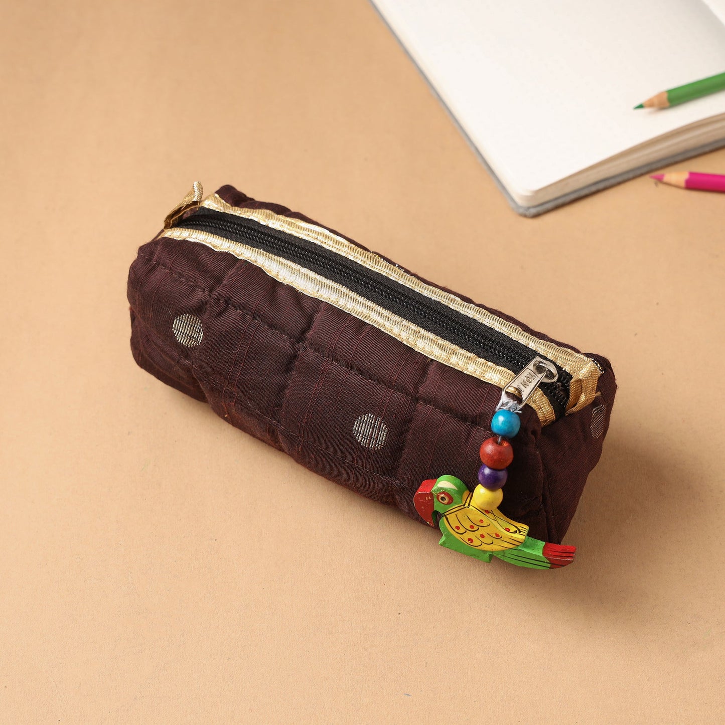 Handcrafted Quilted Banarasi Pencil Pouch