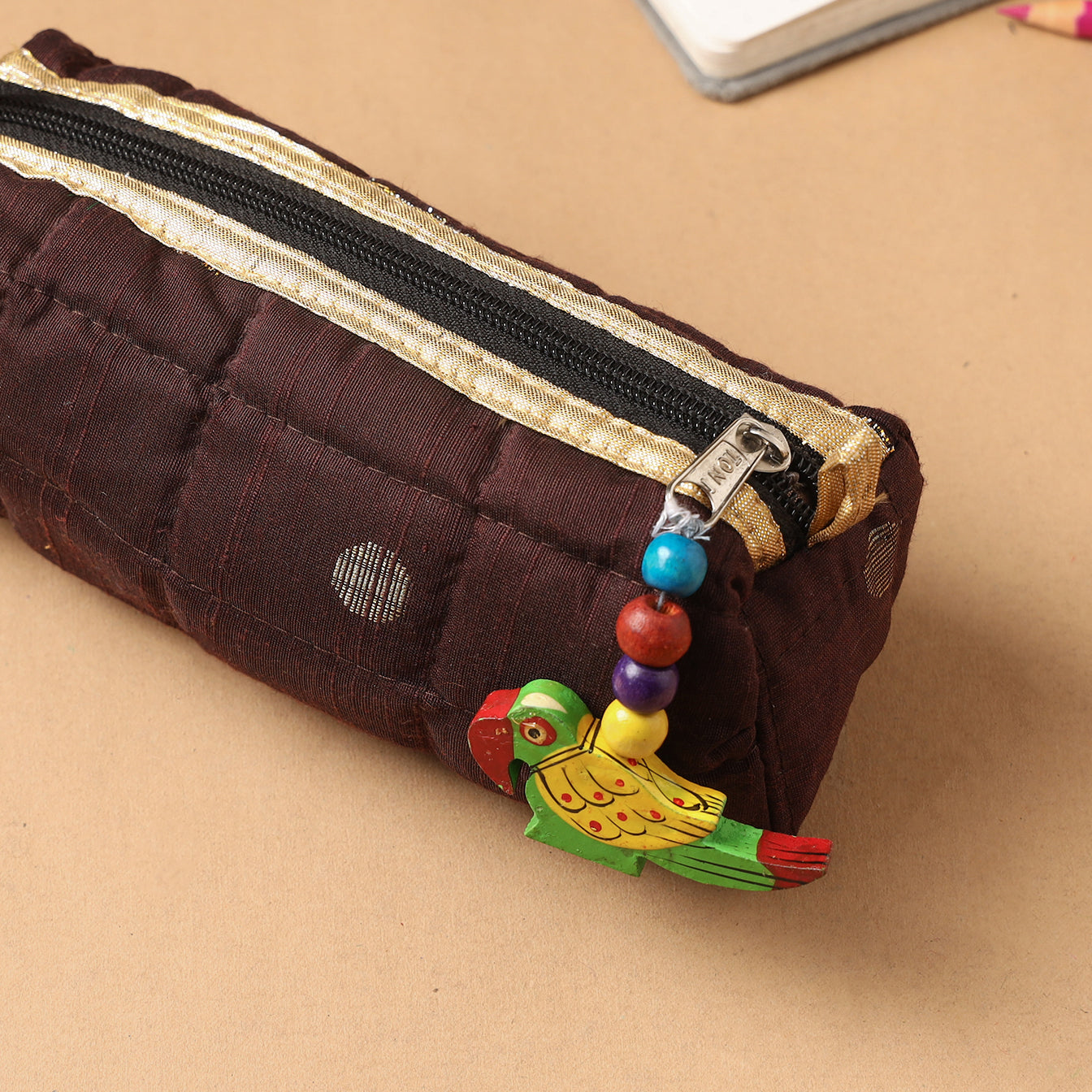 Handcrafted Quilted Banarasi Pencil Pouch