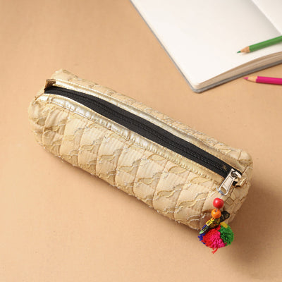 Handcrafted Quilted Banarasi Pencil Pouch