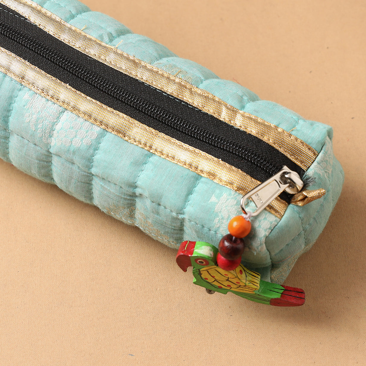 Handcrafted Quilted Banarasi Pencil Pouch