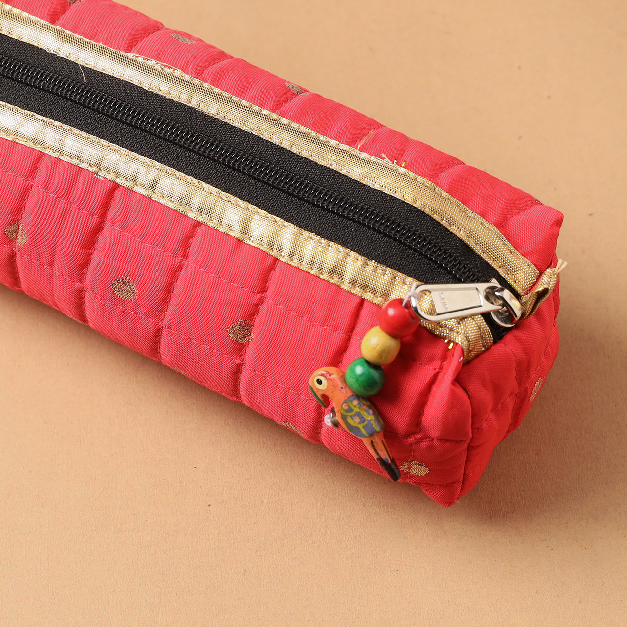 Handcrafted Quilted Banarasi Pencil Pouch