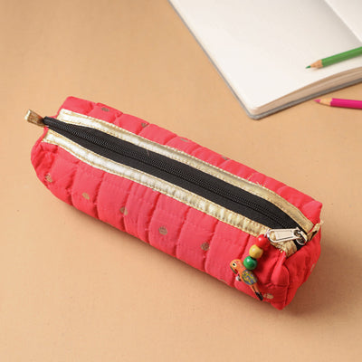 Handcrafted Quilted Banarasi Pencil Pouch