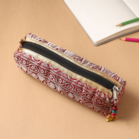 Handcrafted Quilted Banarasi Pencil Pouch
