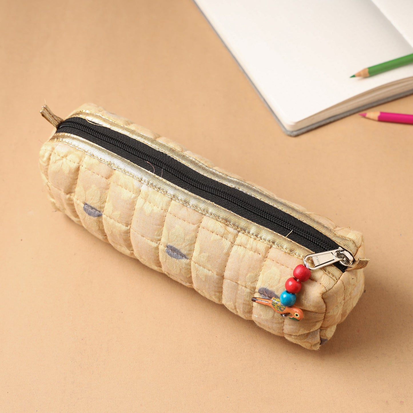 Handcrafted Quilted Banarasi Pencil Pouch