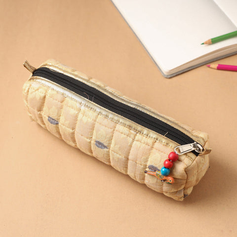 Handcrafted Quilted Banarasi Pencil Pouch