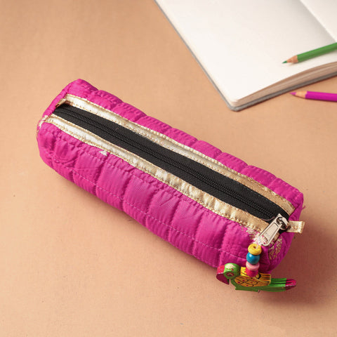 Handcrafted Quilted Banarasi Pencil Pouch