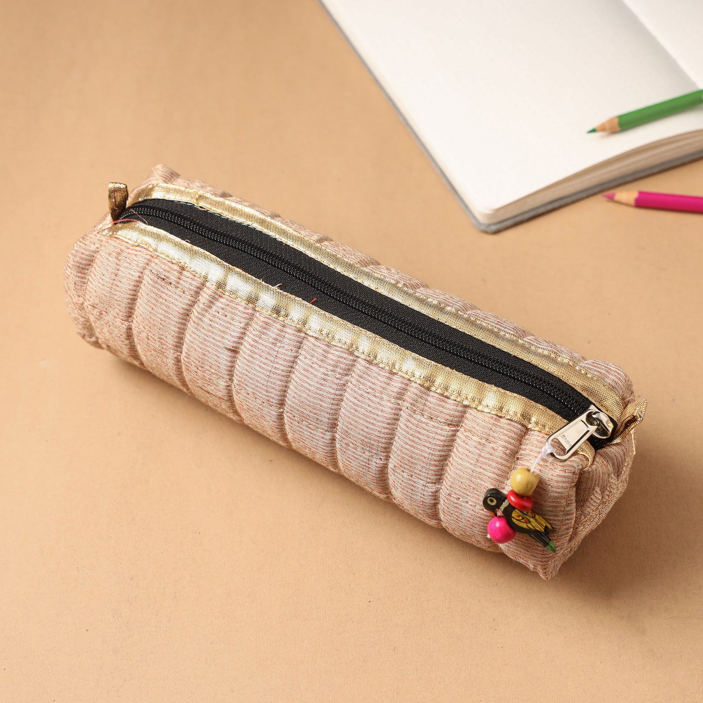 Handcrafted Quilted Banarasi Pencil Pouch
