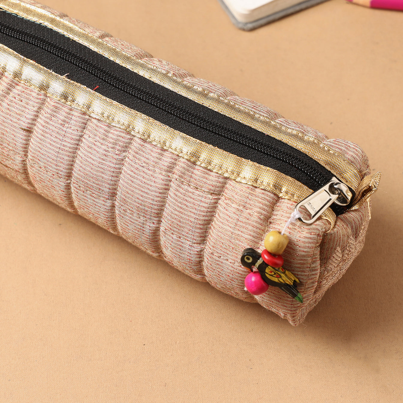 Handcrafted Quilted Banarasi Pencil Pouch