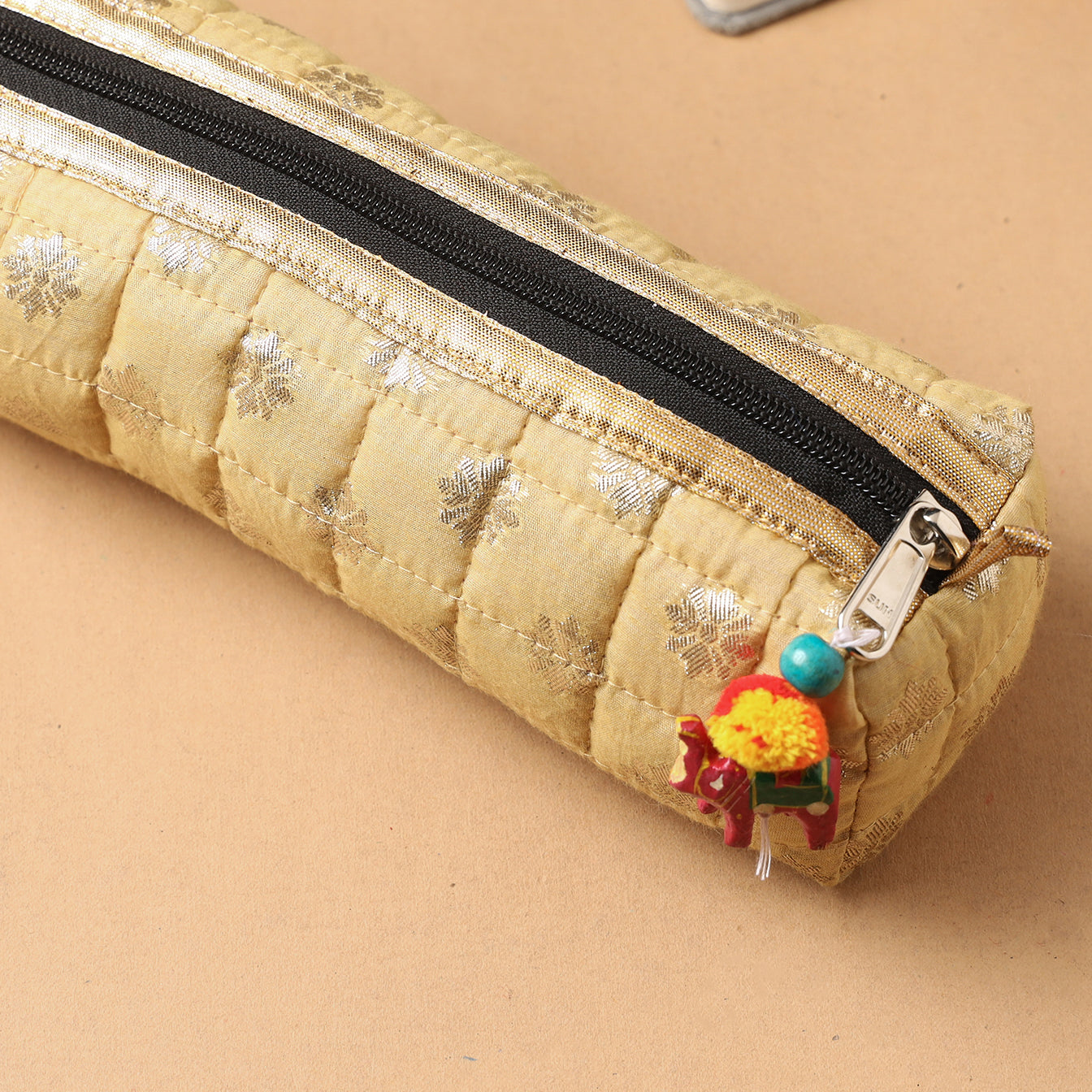 Handcrafted Quilted Banarasi Pencil Pouch