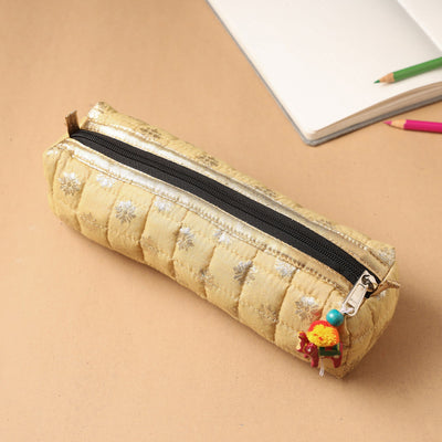 Handcrafted Quilted Banarasi Pencil Pouch