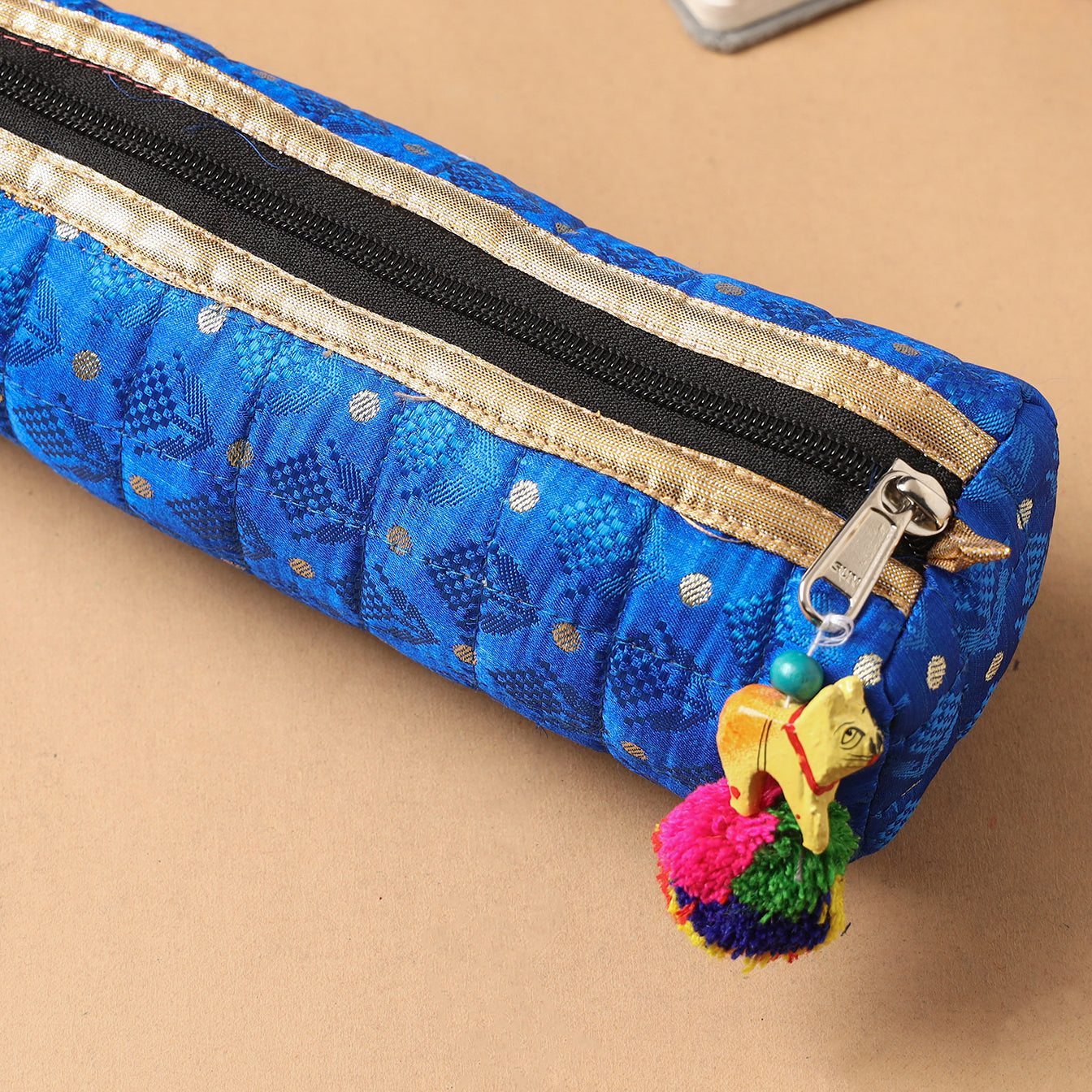 Handcrafted Quilted Banarasi Pencil Pouch