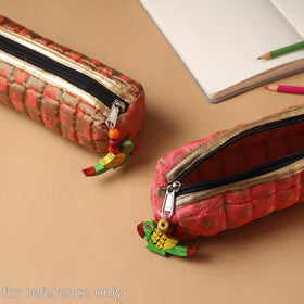 Handcrafted Quilted Banarasi Pencil Pouch