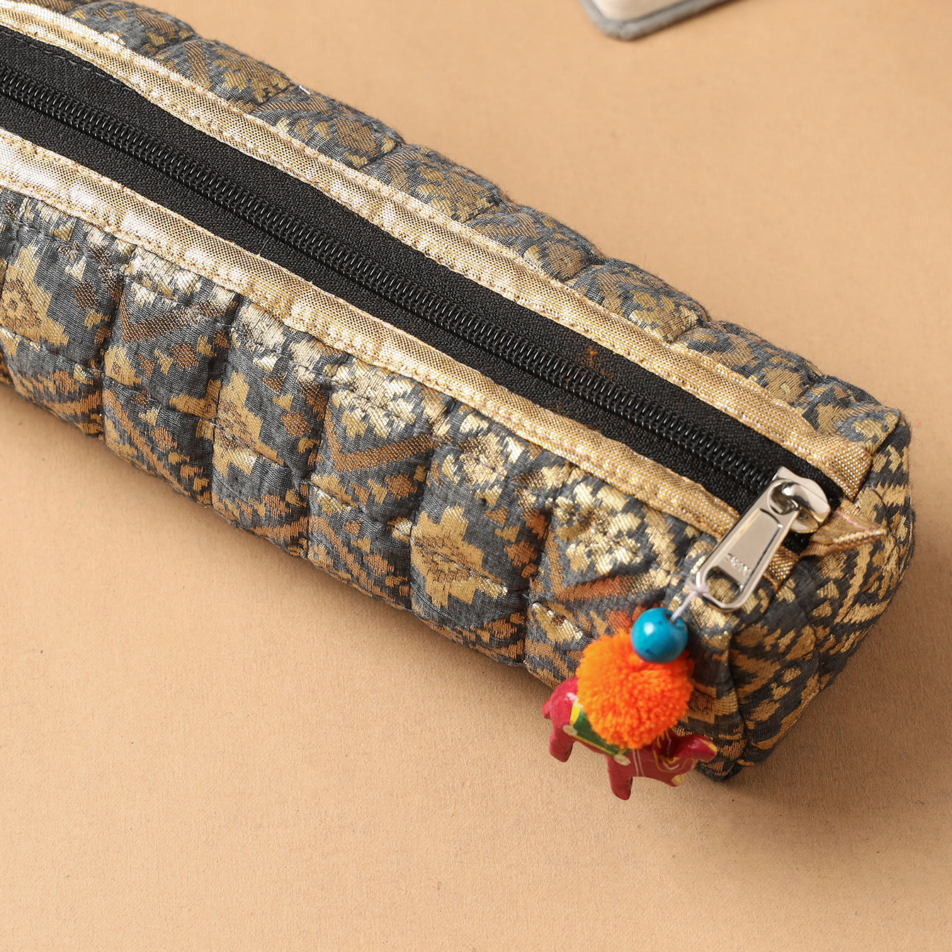 Handcrafted Quilted Banarasi Pencil Pouch