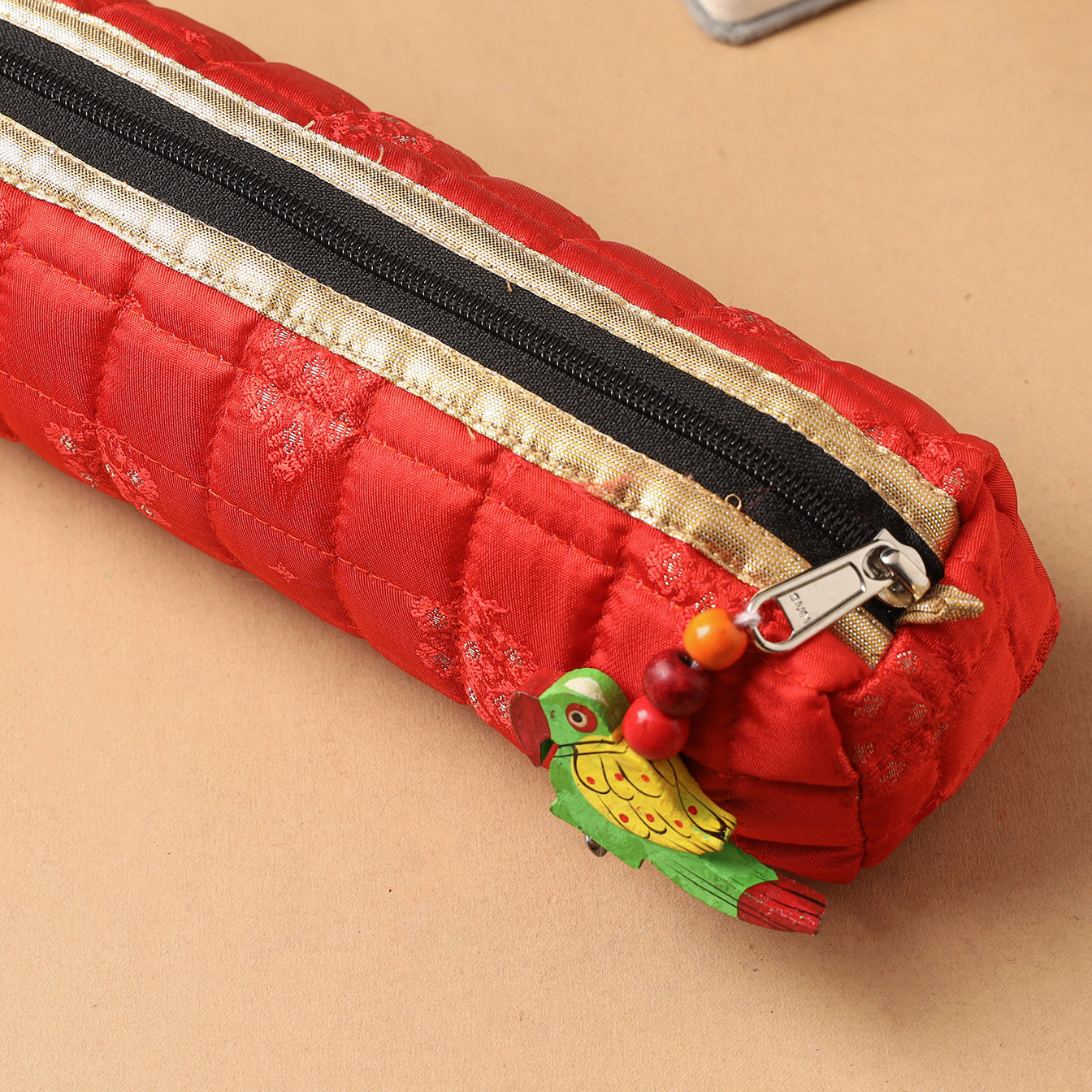 Handcrafted Quilted Banarasi Pencil Pouch