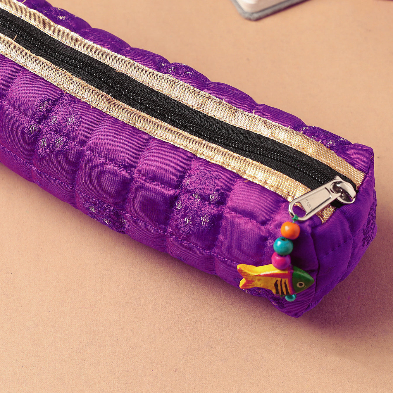 Handcrafted Quilted Banarasi Pencil Pouch