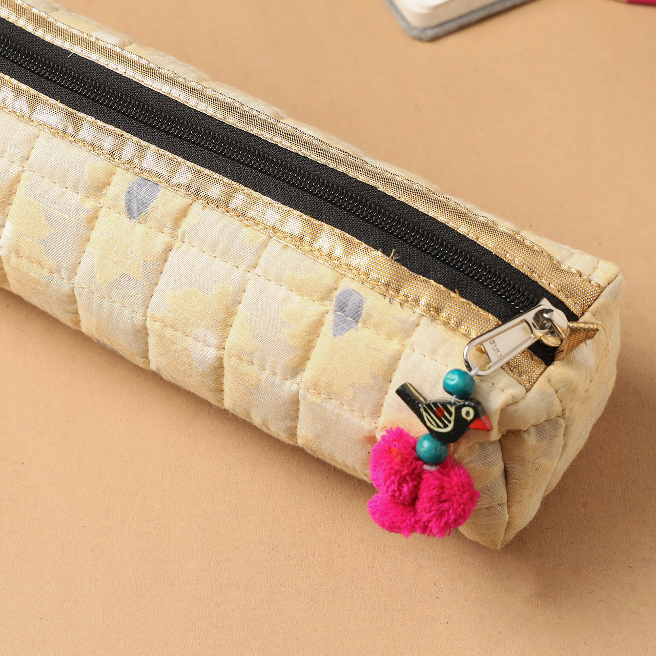 Handcrafted Quilted Banarasi Pencil Pouch
