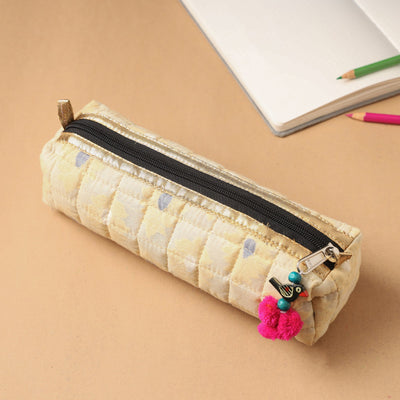 Handcrafted Quilted Banarasi Pencil Pouch