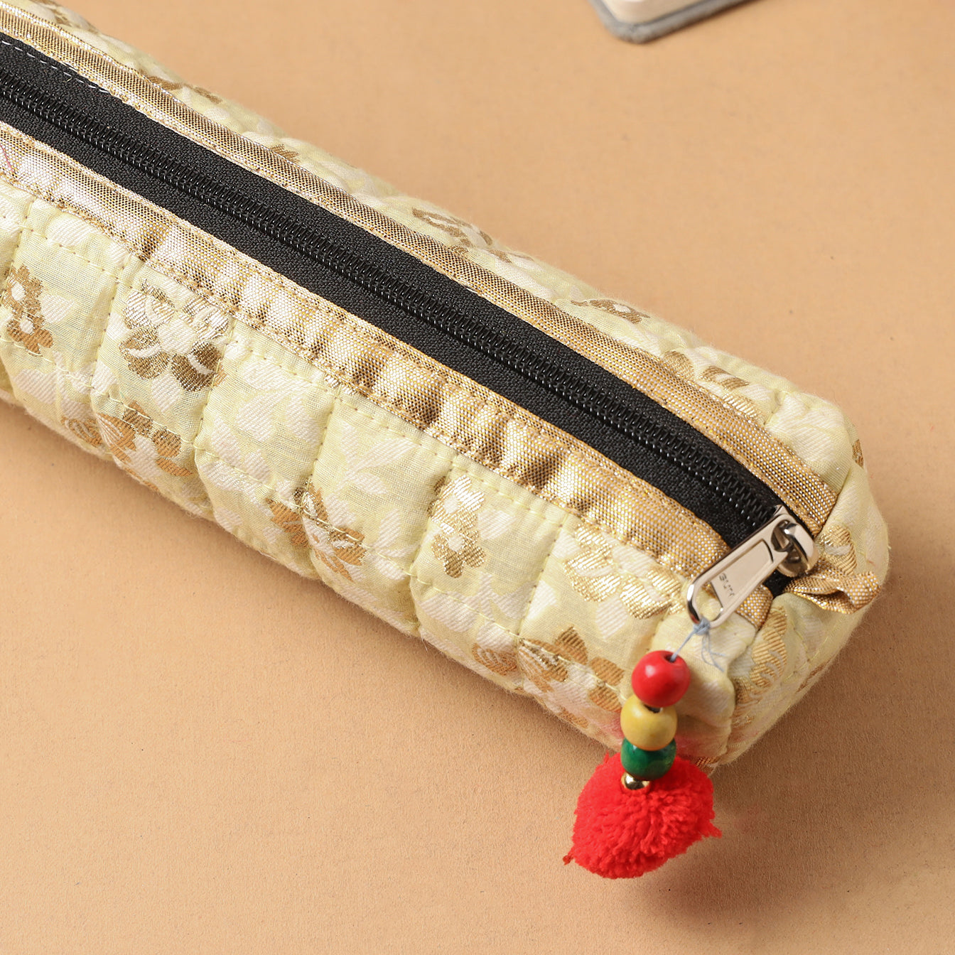 Handcrafted Quilted Banarasi Pencil Pouch