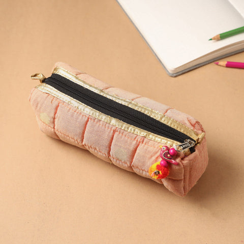 Handcrafted Quilted Banarasi Pencil Pouch