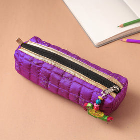 Handcrafted Quilted Banarasi Pencil Pouch