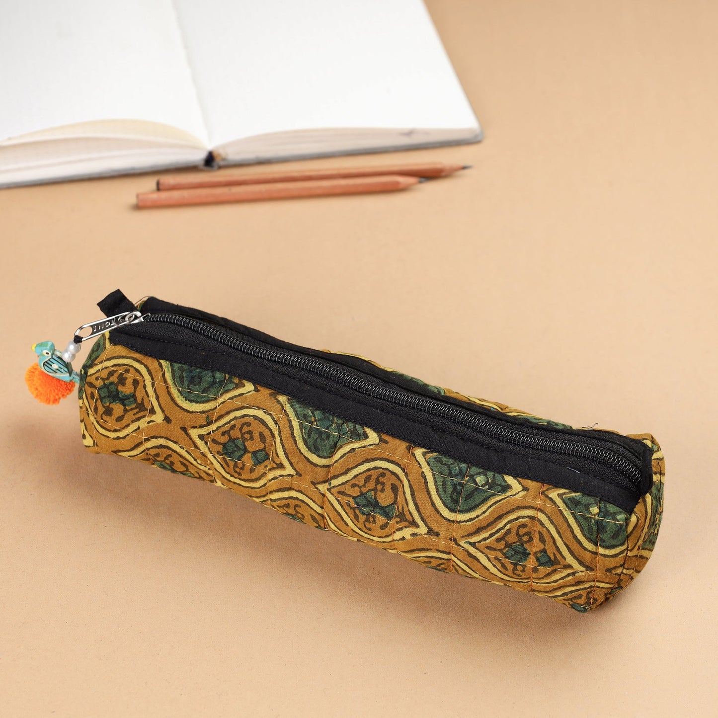  Handcrafted Quilted Ajrakh Multipurpose Pencil Pouch 