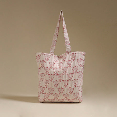 Handcrafted quilted sanganeri block printed fabric tote bag