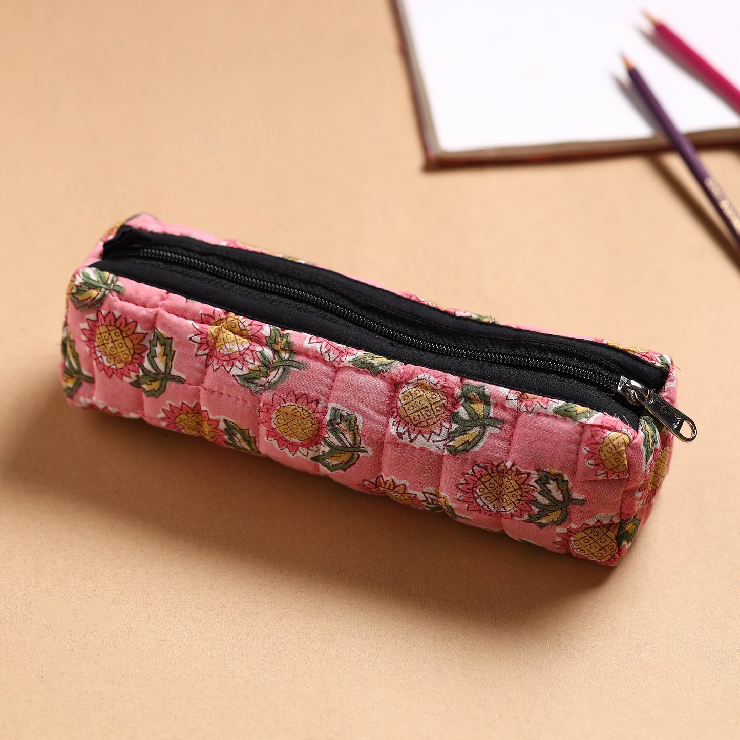  Handcrafted Quilted Sanganeri Multipurpose Pencil Pouch 01 