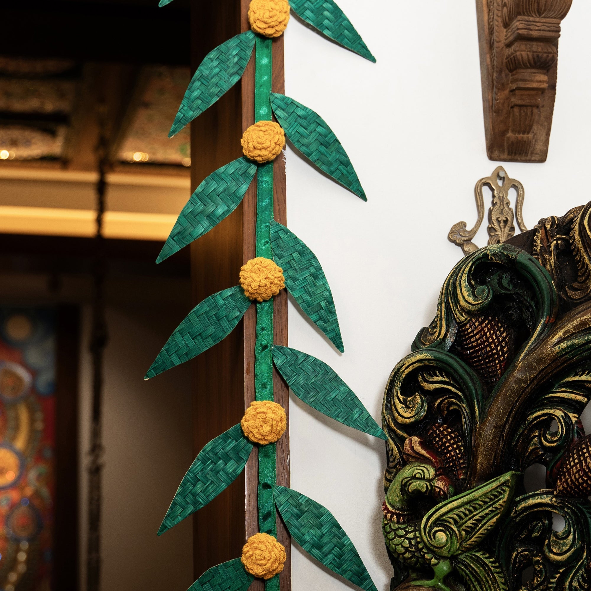 Handcrafted shubh bamboo hanging for decor (set of 2)