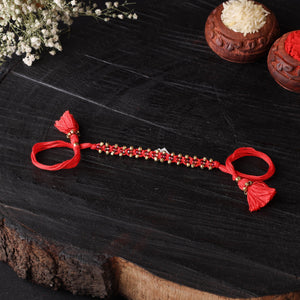 Handcrafted tribal dokra brass thread rakhi 16