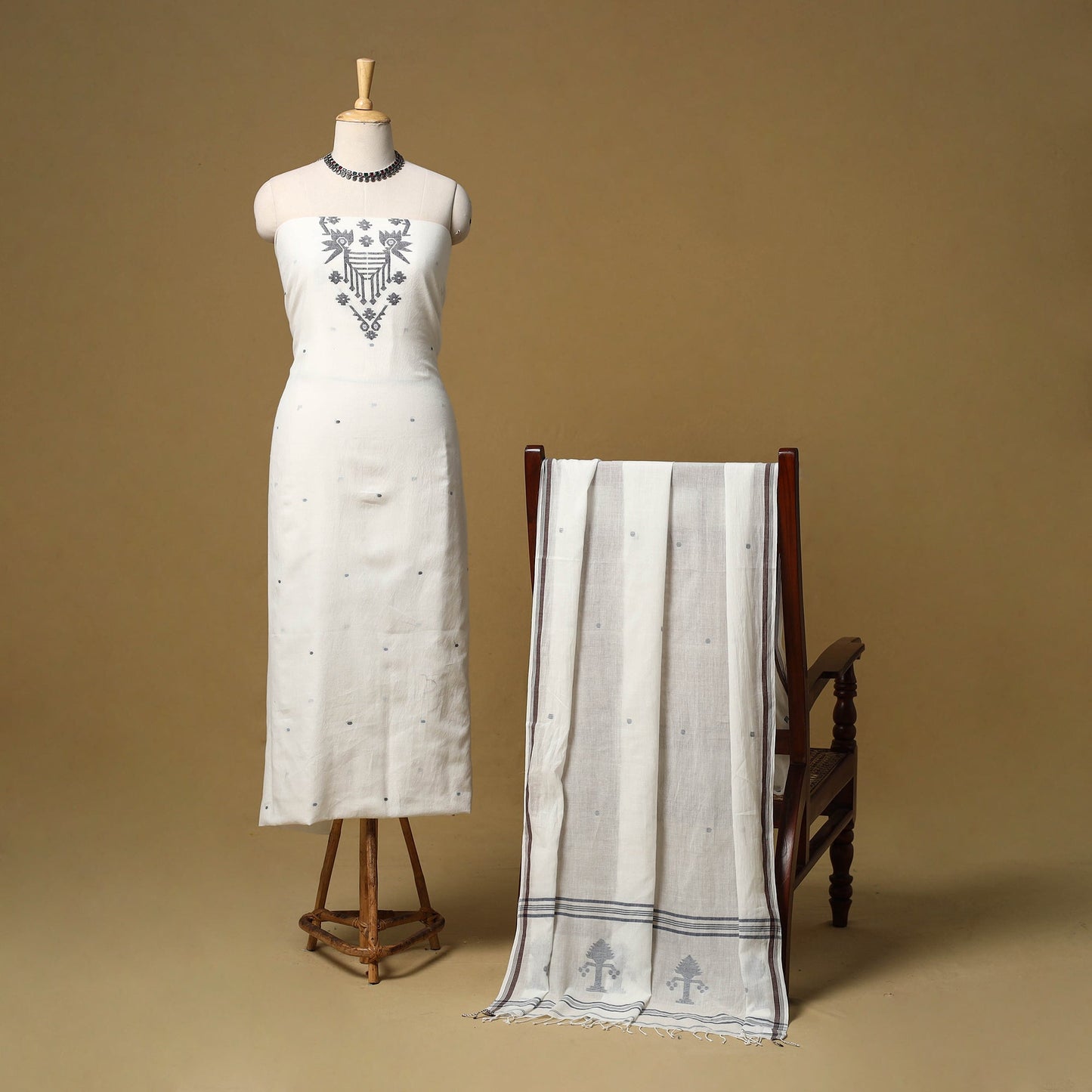 Handloom bengal jamdani cotton 2pc unstitched dress