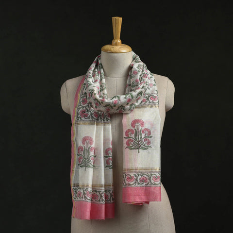 Handloom chanderi silk hand block print sanganeri stole 01