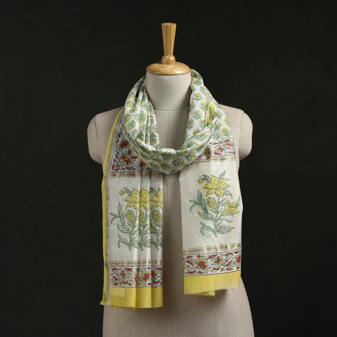 Handloom chanderi silk hand block print sanganeri stole 03