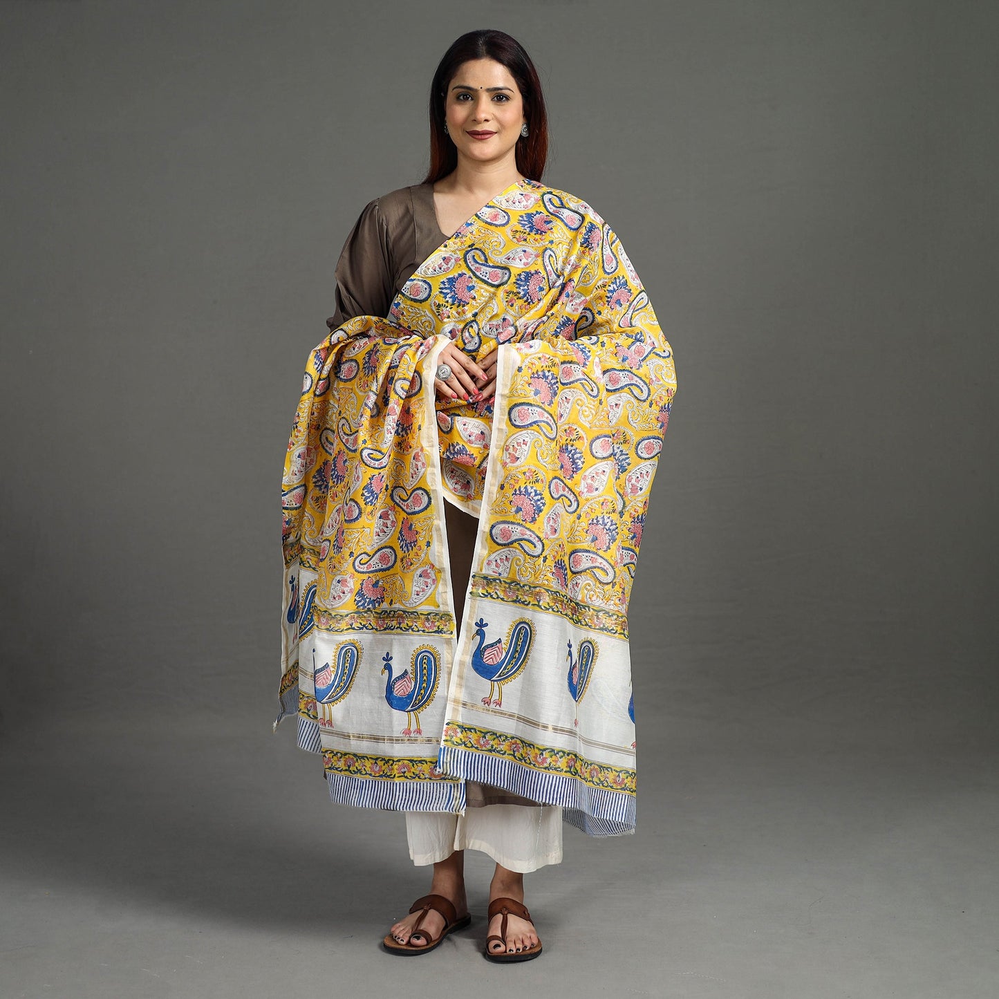 Buy Handloom Chanderi Silk Sanganeri Print Dupatta