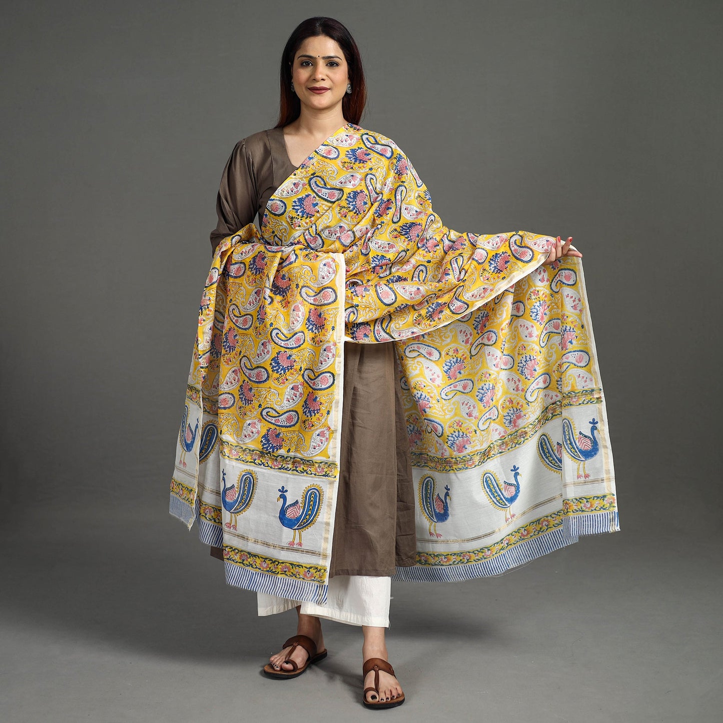 Buy Handloom Chanderi Silk Sanganeri Print Dupatta