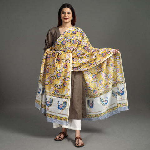 Buy Handloom Chanderi Silk Sanganeri Print Dupatta
